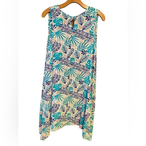 Tybee Island NWT Sz S Turquoise Blue Tropical Palm Tree Print Glowy Summer Dress - Picture 2 of 7